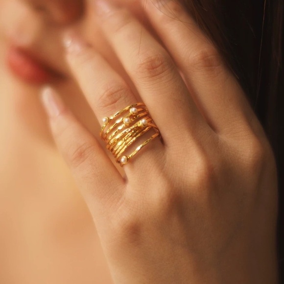 European Style “Bird Nest” Hammered Texture Multi-Layer Ring - Picture 5 of 5